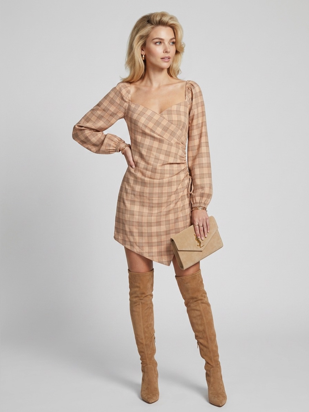 4SI3NNA Sydney Retro Plaid Academia Dress - Ruched Tulip Hem